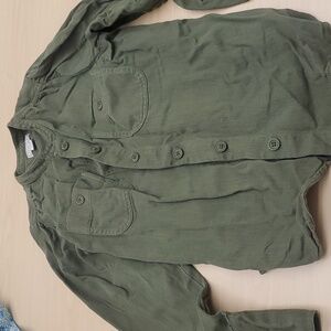 J Crew Point Sur Puff Shoulder Army Green Long Sleeve Blouse size XXS